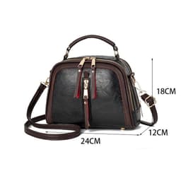 image-Shichen Messenger Bag - Black PU Oval Retro