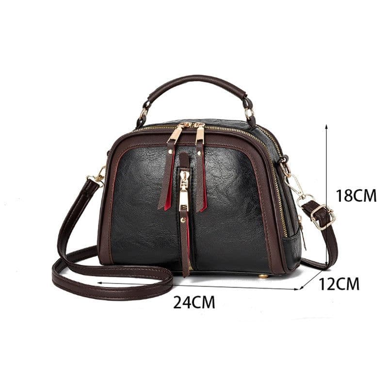 image-Shichen Messenger Bag - Black PU Oval Retro
