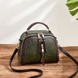 image-Shichen Messenger Bag - Black PU Oval Retro