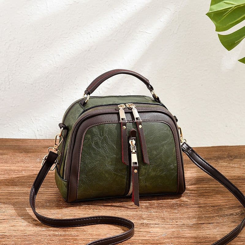 image-Shichen Messenger Bag - Black PU Oval Retro