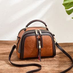 image-Shichen Messenger Bag - Black PU Oval Retro