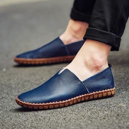 image-Men's Leather Slip-On Shoes - Brown Casual Driver