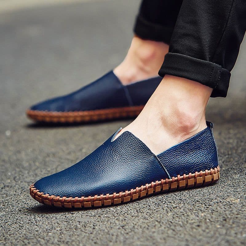 image-Men's Leather Slip-On Shoes - Brown Casual Driver