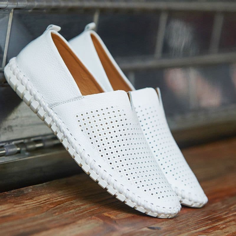 image-Men's Leather Slip-On Shoes - Brown Casual Driver