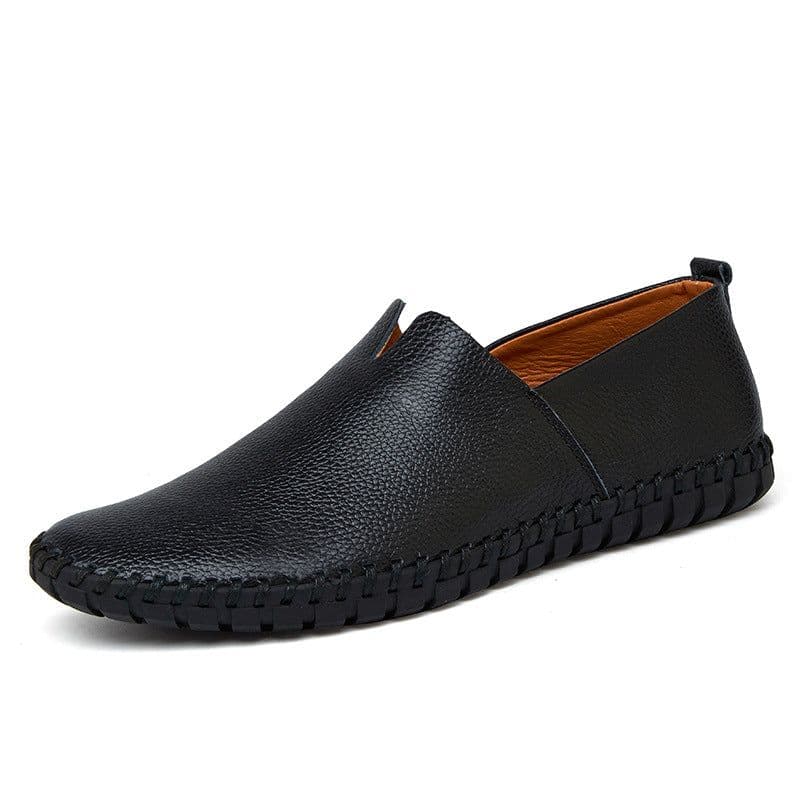 image-Men's Leather Slip-On Shoes - Brown Casual Driver