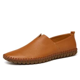 image-Men's Leather Slip-On Shoes - Brown Casual Driver