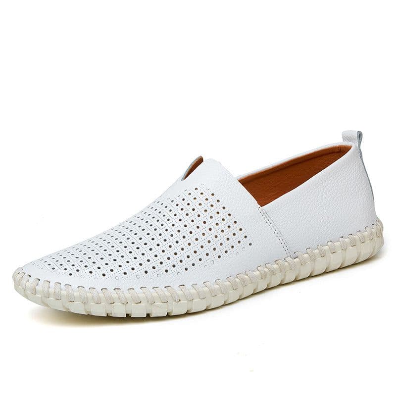 image-Men's Leather Slip-On Shoes - Brown Casual Driver
