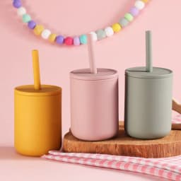 image-210ml Silicone No-spill Cup Baby Lid Straw Water Cup