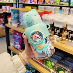 image-Cartoon Child's Plastic Water Cup Cup With Straw Portable Strap