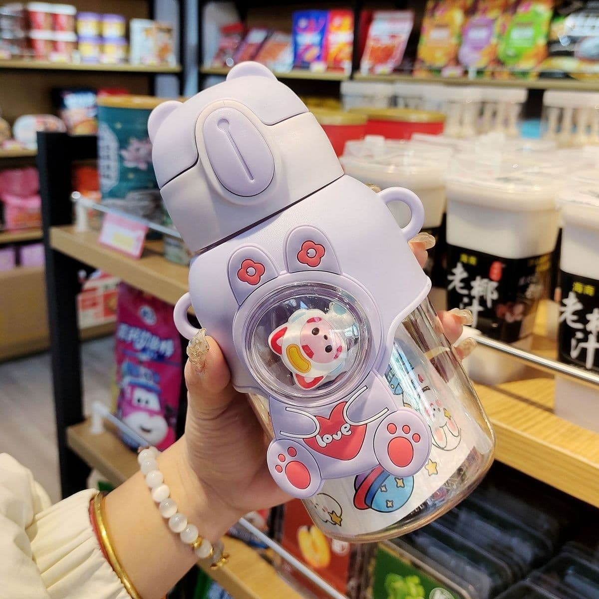 image-Cartoon Child's Plastic Water Cup Cup With Straw Portable Strap