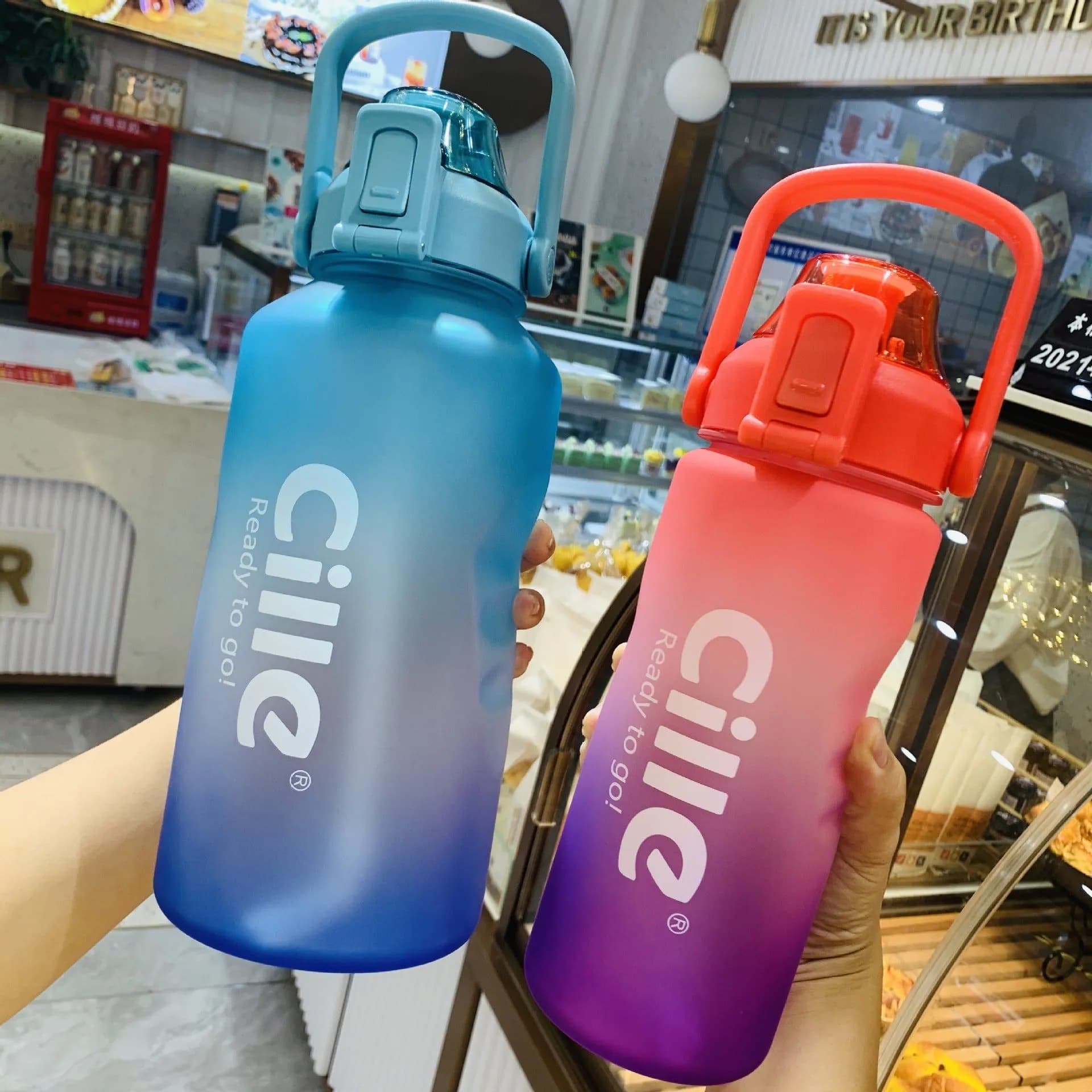 image-Plastic Water Cup, Large Capacity Gradient Cup, Outdoor Sports Fitness Water Bottle, Portable Cup