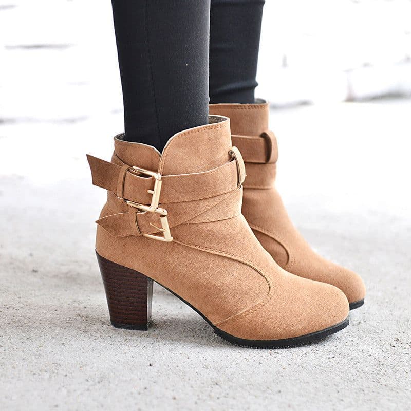 image-Winter Autumn Leather Casual Women High Heels Pumps Warm Ankle Boots