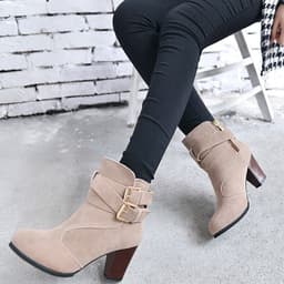 image-Winter Autumn Leather Casual Women High Heels Pumps Warm Ankle Boots
