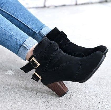 image-Winter Autumn Leather Casual Women High Heels Pumps Warm Ankle Boots