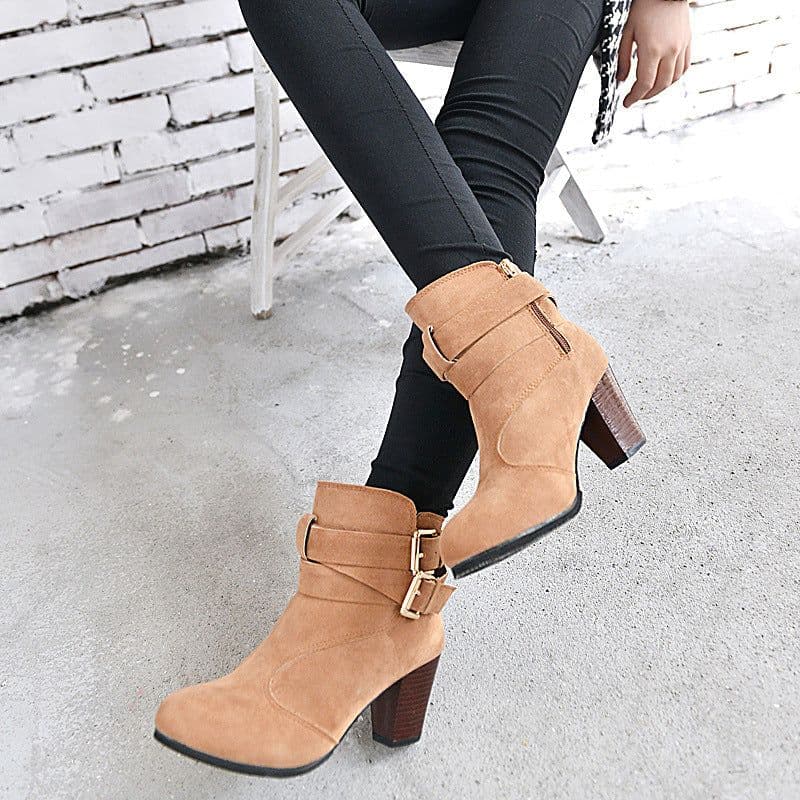 image-Winter Autumn Leather Casual Women High Heels Pumps Warm Ankle Boots