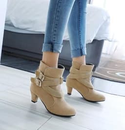 image-Winter Autumn Leather Casual Women High Heels Pumps Warm Ankle Boots
