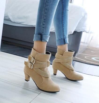 image-Winter Autumn Leather Casual Women High Heels Pumps Warm Ankle Boots