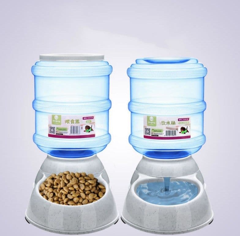 image-Cats Dogs Automatic Pet Feeder Drinking Water Fountains Large Capacity Plastic Pets Dog Food Bowl Water Dispenser