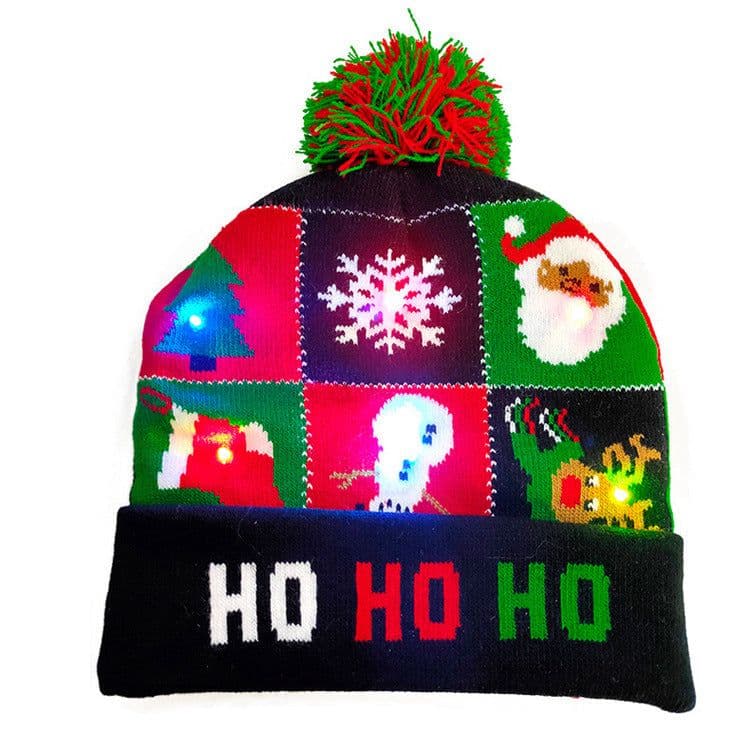 image-LED Christmas Hat Sweater Knitted Beanie Christmas Light Up Knitted Hat Christmas Gift Kids Xmas New Year Decorations