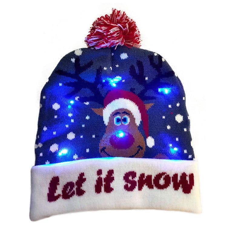 image-LED Christmas Hat Sweater Knitted Beanie Christmas Light Up Knitted Hat Christmas Gift Kids Xmas New Year Decorations