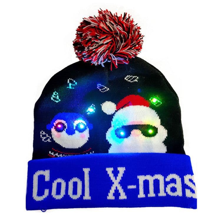 image-LED Christmas Hat Sweater Knitted Beanie Christmas Light Up Knitted Hat Christmas Gift Kids Xmas New Year Decorations