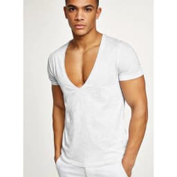 image-Shirts Men Deep V Neck Short Sleeve Tshirts Summer Streetwear Casual Solid Slim Polyester Tees Gym Fitness Boxing T Shirt Tops