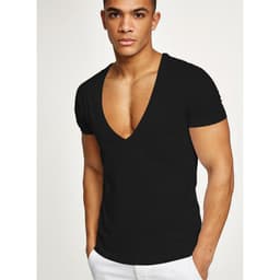 image-Shirts Men Deep V Neck Short Sleeve Tshirts Summer Streetwear Casual Solid Slim Polyester Tees Gym Fitness Boxing T Shirt Tops