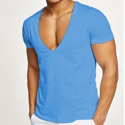image-Shirts Men Deep V Neck Short Sleeve Tshirts Summer Streetwear Casual Solid Slim Polyester Tees Gym Fitness Boxing T Shirt Tops