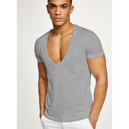 image-Shirts Men Deep V Neck Short Sleeve Tshirts Summer Streetwear Casual Solid Slim Polyester Tees Gym Fitness Boxing T Shirt Tops