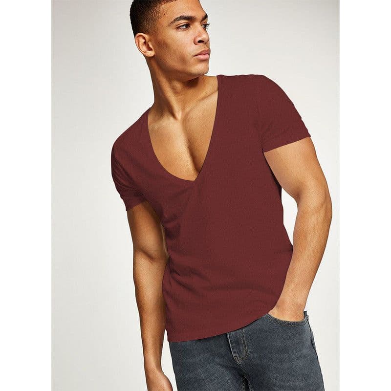 image-Shirts Men Deep V Neck Short Sleeve Tshirts Summer Streetwear Casual Solid Slim Polyester Tees Gym Fitness Boxing T Shirt Tops