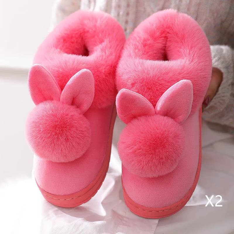 image-Autumn Winter Cotton Slippers Fur Rabbit Home Warm Thick Bottom Indoor Cotton Shoes Womens Slippers Cute Fluffy Cat Slippers