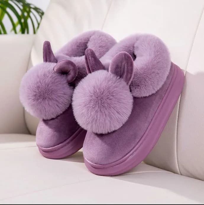 image-Autumn Winter Cotton Slippers Fur Rabbit Home Warm Thick Bottom Indoor Cotton Shoes Womens Slippers Cute Fluffy Cat Slippers