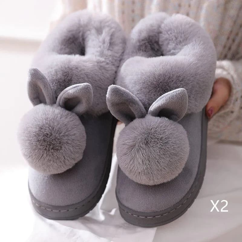 image-Autumn Winter Cotton Slippers Fur Rabbit Home Warm Thick Bottom Indoor Cotton Shoes Womens Slippers Cute Fluffy Cat Slippers