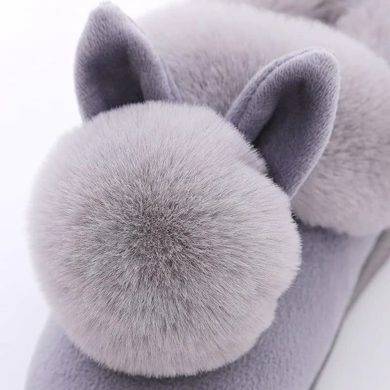image-Autumn Winter Cotton Slippers Fur Rabbit Home Warm Thick Bottom Indoor Cotton Shoes Womens Slippers Cute Fluffy Cat Slippers