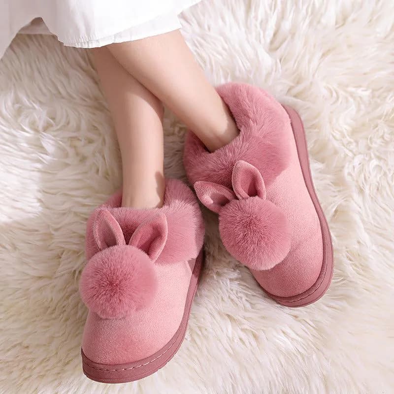 image-Autumn Winter Cotton Slippers Fur Rabbit Home Warm Thick Bottom Indoor Cotton Shoes Womens Slippers Cute Fluffy Cat Slippers