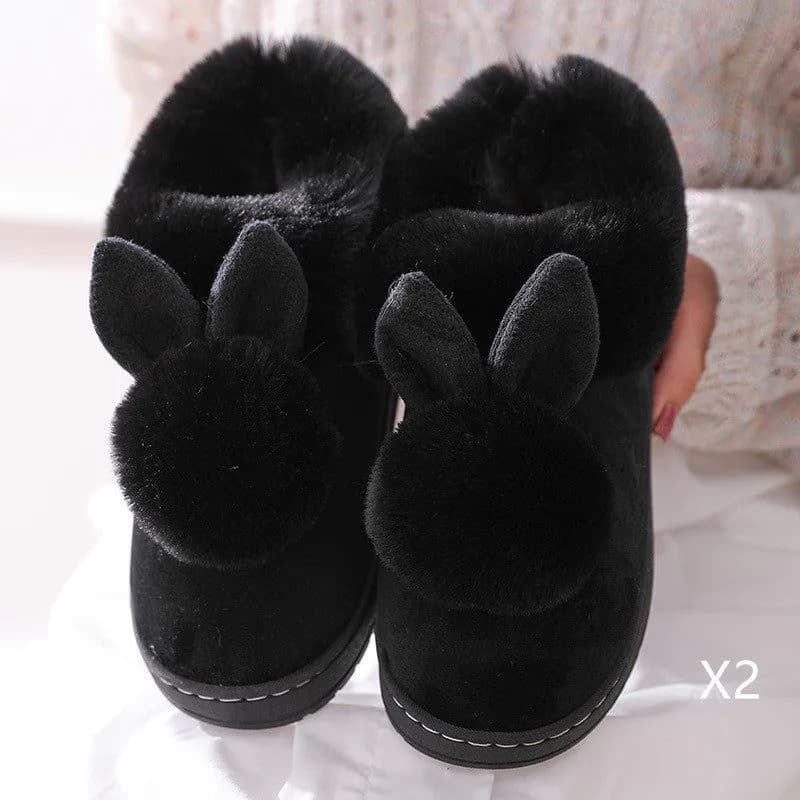 image-Autumn Winter Cotton Slippers Fur Rabbit Home Warm Thick Bottom Indoor Cotton Shoes Womens Slippers Cute Fluffy Cat Slippers