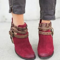 image-High-heeled Martin boots rivet belt buckle thick with round head boots