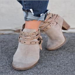 image-High-heeled Martin boots rivet belt buckle thick with round head boots