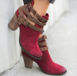 image-High-heeled Martin boots rivet belt buckle thick with round head boots