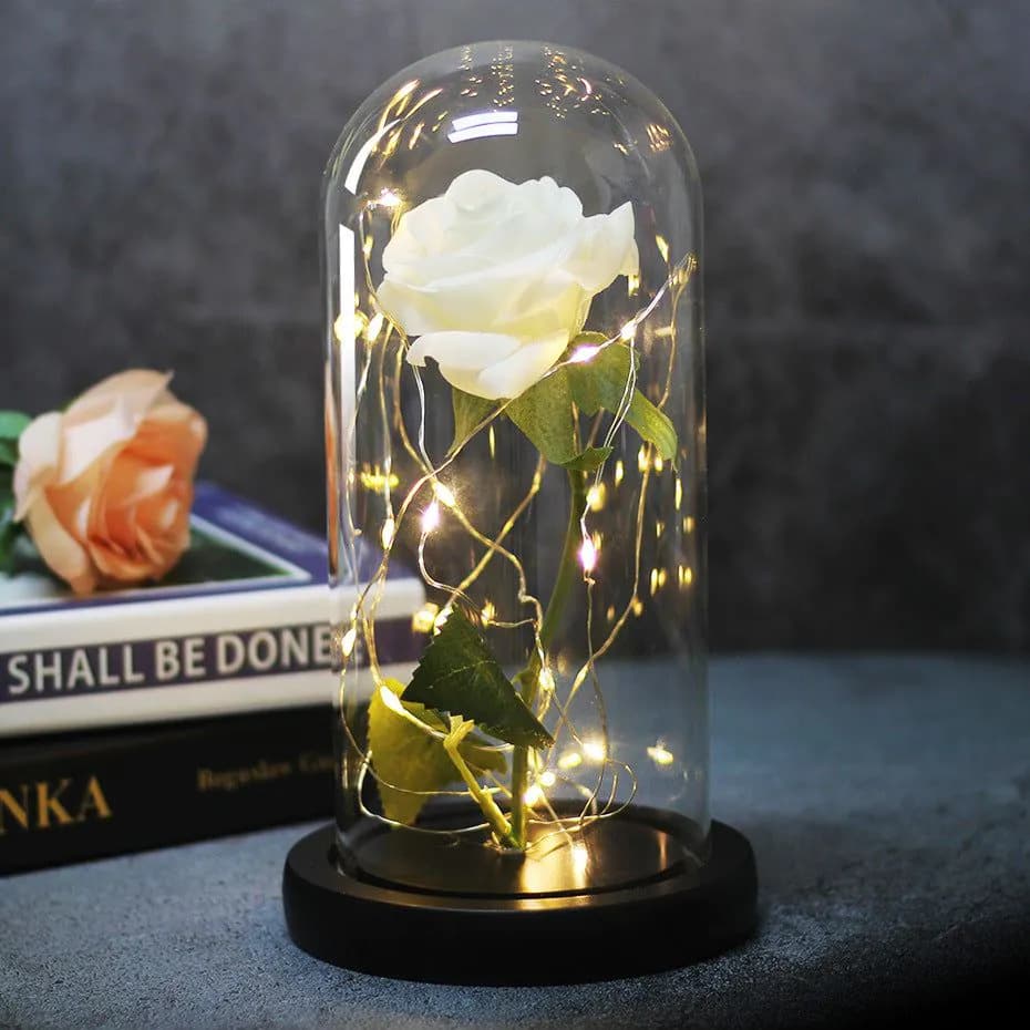 image-Enchanted Forever Rose Flower in Glass LED Light Christmas Decoration