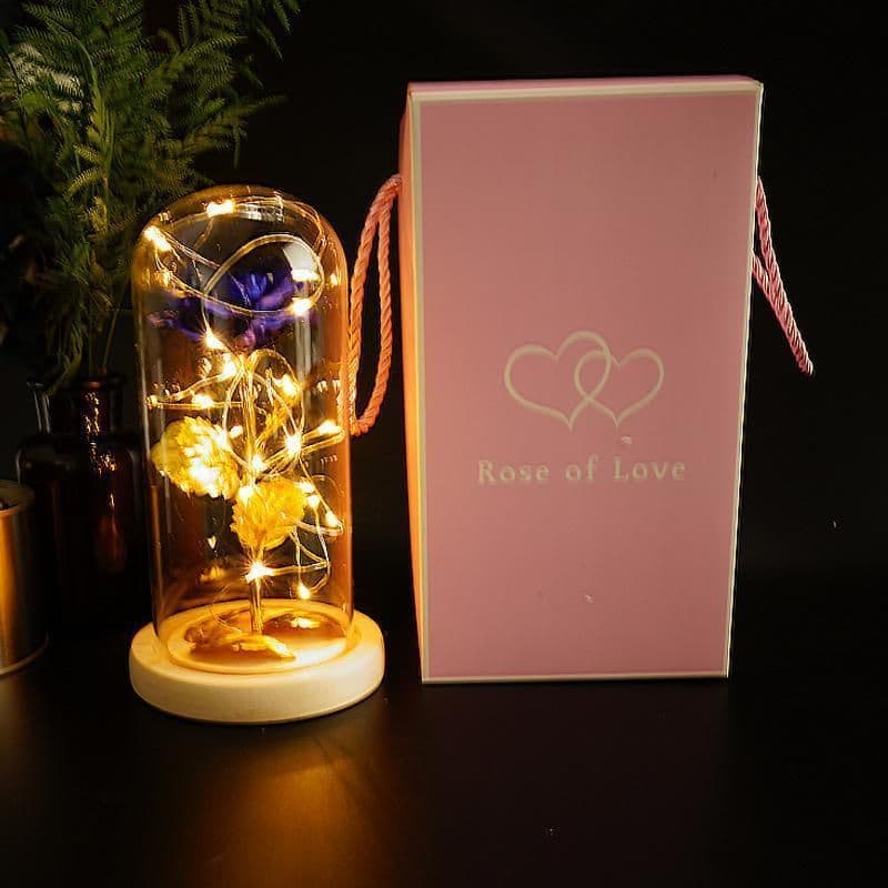 image-Enchanted Forever Rose Flower in Glass LED Light Christmas Decoration