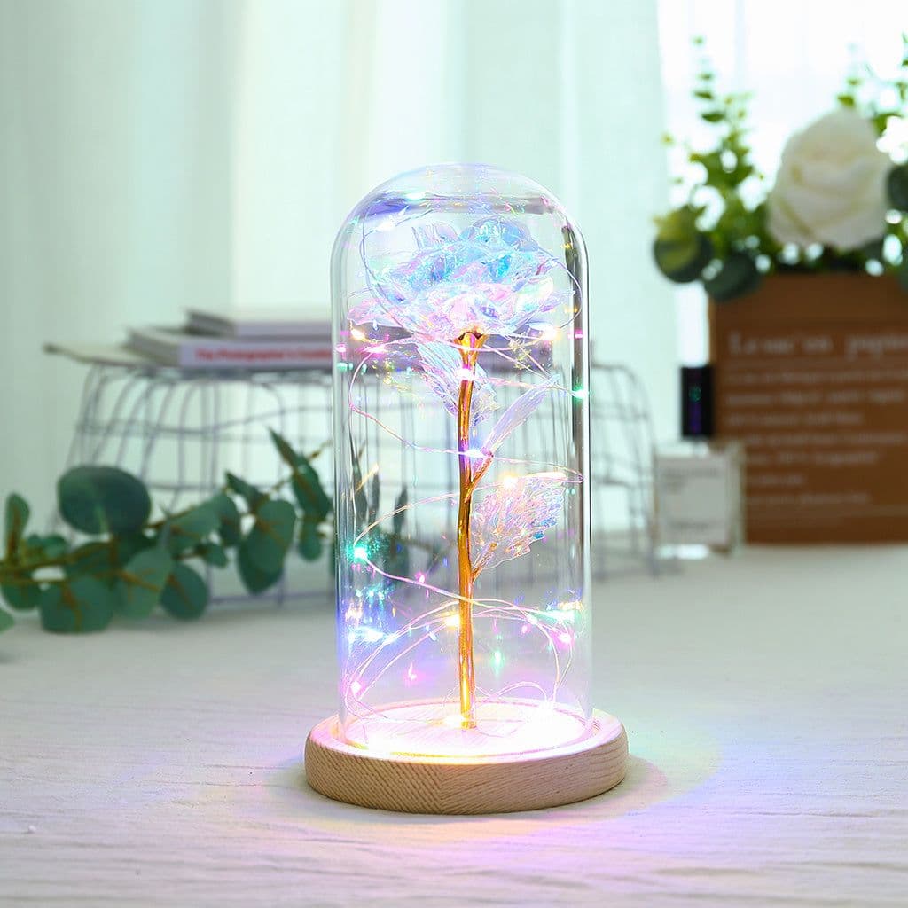 image-Enchanted Forever Rose Flower in Glass LED Light Christmas Decoration
