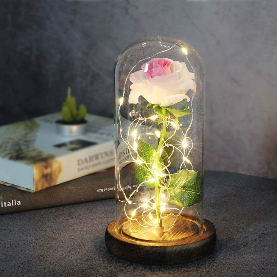 image-Enchanted Forever Rose Flower in Glass LED Light Christmas Decoration
