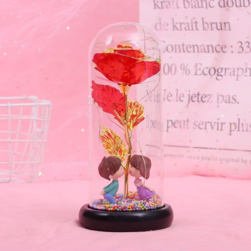 image-Enchanted Forever Rose Flower in Glass LED Light Christmas Decoration