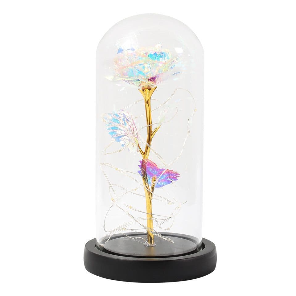 image-Enchanted Forever Rose Flower in Glass LED Light Christmas Decoration