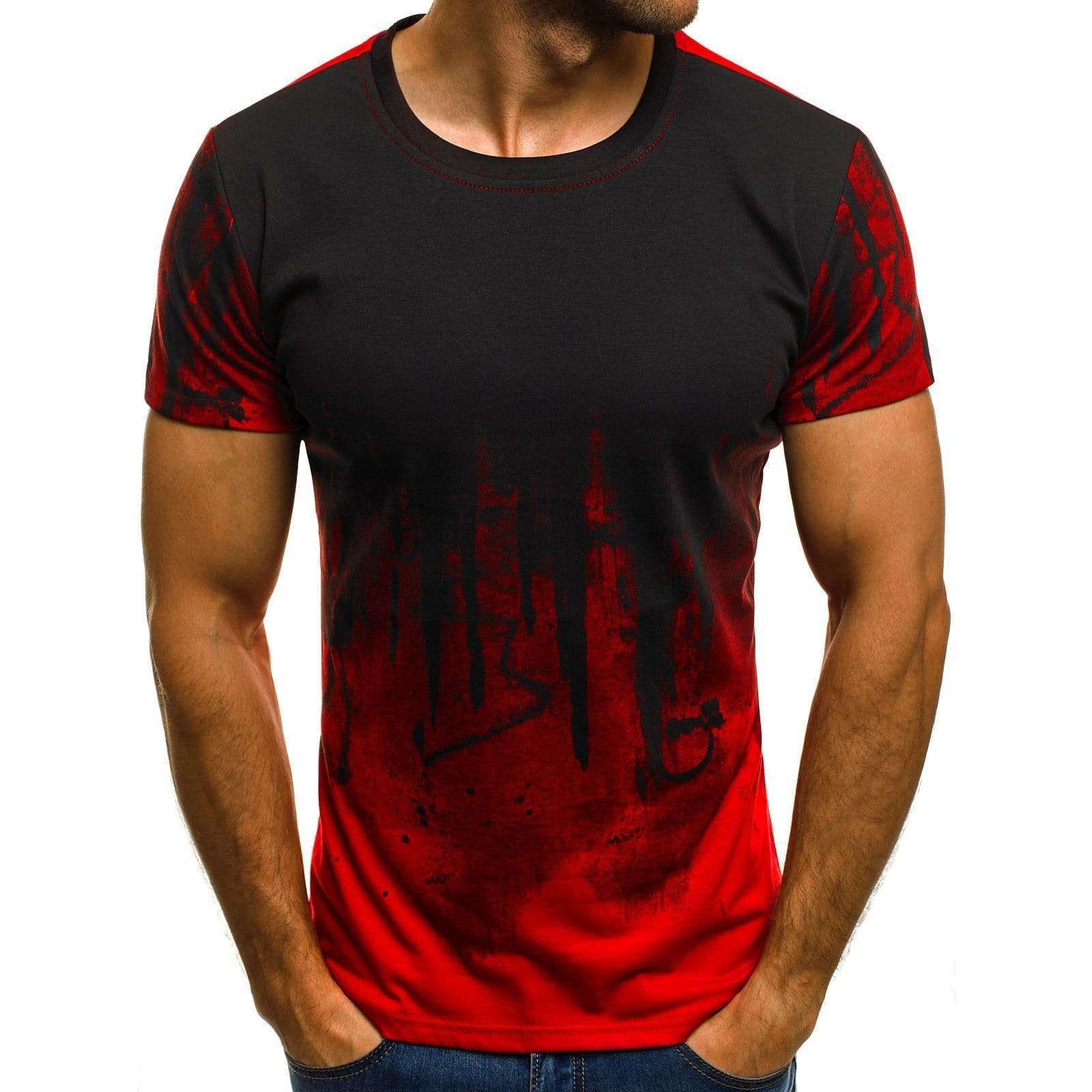 image-E-BAIHUI Men Fitness Compression T-Shirt Casual Cotton Black And Red Gradient High Quality Slim Shirt Men Fashion Tee Tops CG002