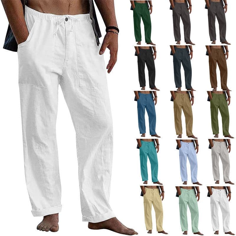 image-Men's Linen Casual Drawstring Loose Pants