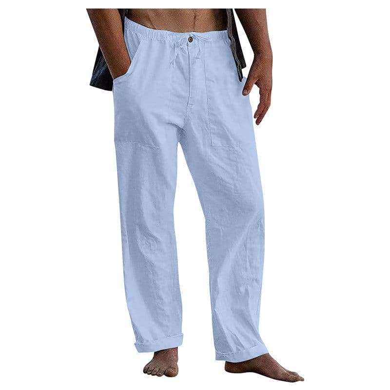 image-Men's Linen Casual Drawstring Loose Pants