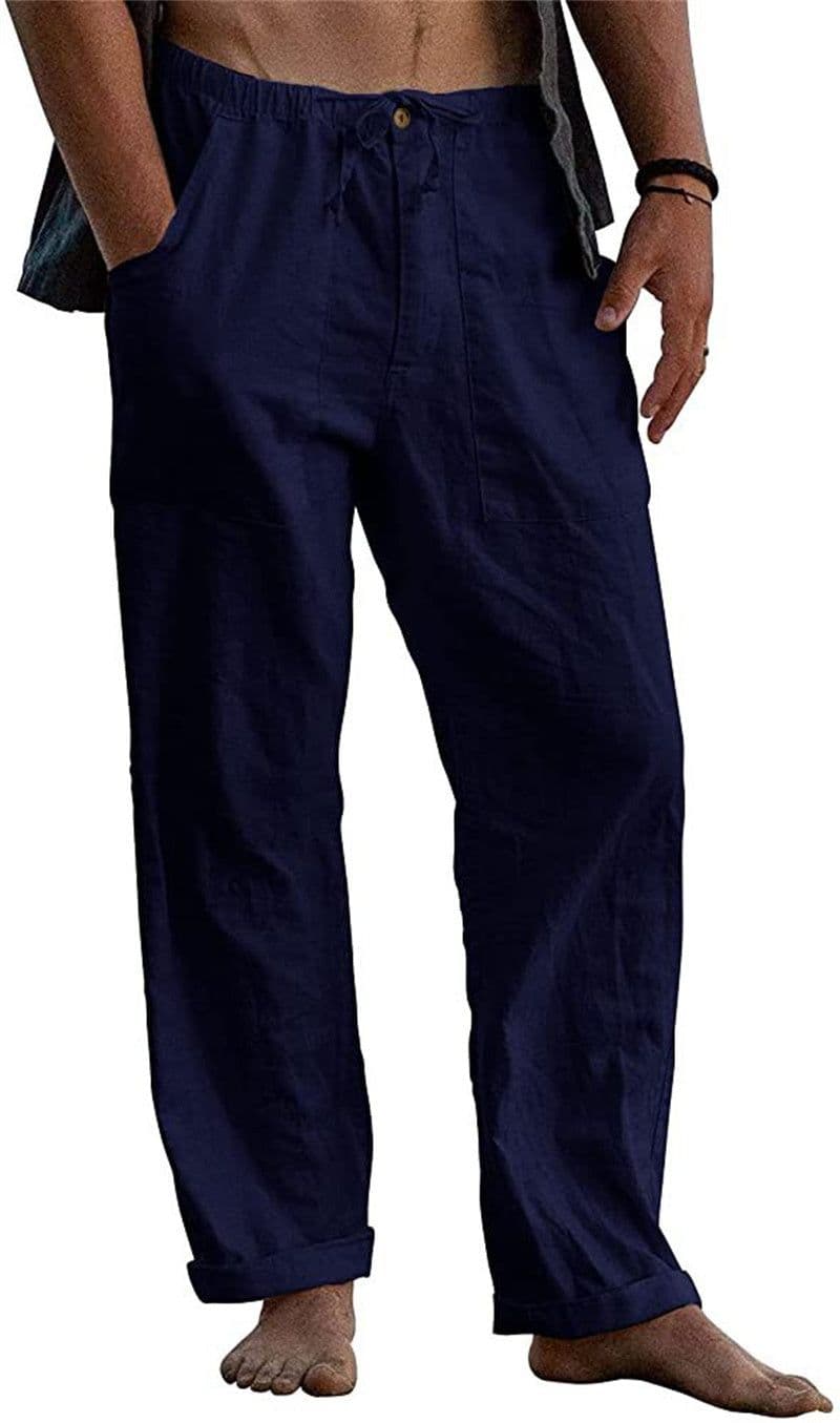 image-Men's Linen Casual Drawstring Loose Pants