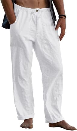 image-Men's Linen Casual Drawstring Loose Pants